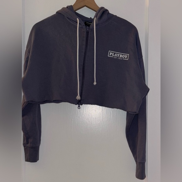 Playboy By PacSun Active Slate Blue Crop Hoodie - Picture 2 of 8